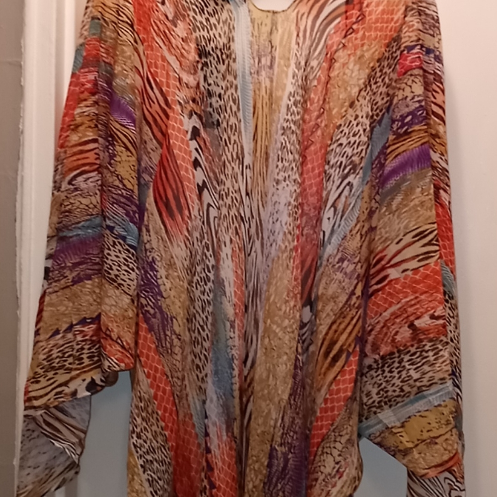 KIMONO Mix-Print Open Front Maxi Small Med Large - Picture 10 of 12